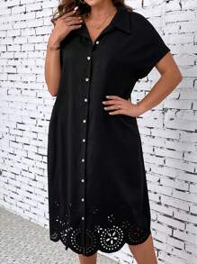 Celure 大碼鏤空蝙蝠袖襯衫洋裝