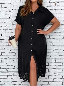 Celure 大碼鏤空蝙蝠袖襯衫洋裝