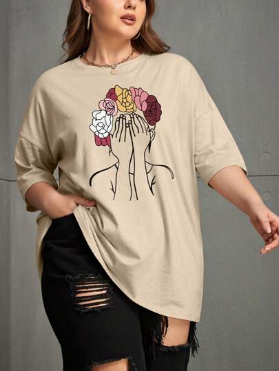 INAWLY Blusa gráfica de hombros caídos con estampado floral y de figura, para mujer, para verano