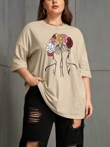 INAWLY Blusa gráfica de hombros caídos con estampado floral y de figura, para mujer, para verano