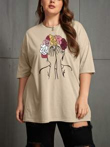 INAWLY Blusa gráfica de hombros caídos con estampado floral y de figura, para mujer, para verano
