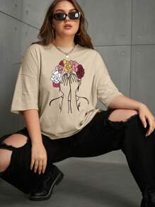 INAWLY Blusa gráfica de hombros caídos con estampado floral y de figura, para mujer, para verano