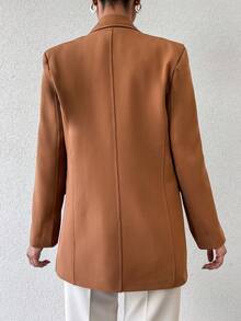 EURMUSE Lapel Neck Double Breasted Flap Detail Blazer - màu nâu - Xem 2