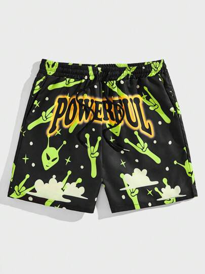 Street Life Ragazzi Shorts alieno con grafica lettera con coulisse a vita