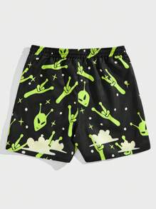 ROMWE MEN Street Life 男士外星人字母圖案腰部抽繩短褲 - 彩色 - 查看 2