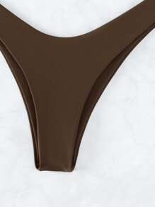 Swim Basics Summer Beach Solid Bandeau Bra & Swim Bottom Bikini Set Bathing Suit - Coffee Brown - View 6