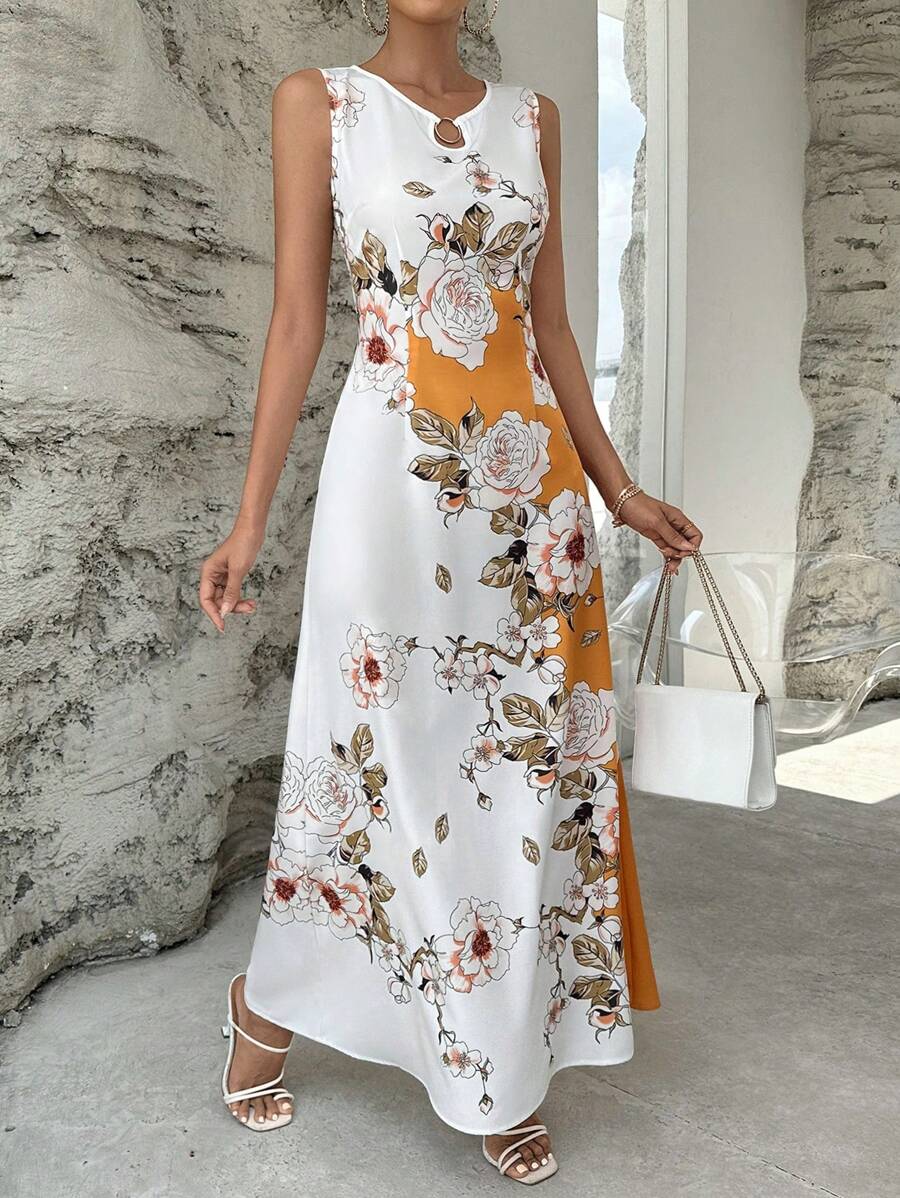 SHEIN Clasi 環鏈印花洋裝 - 黃色 - 查看 1