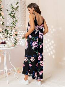 DEARCASE Maternity Floral Print Cami Jumpsuit - Black - View 2