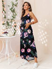 DEARCASE Maternity Floral Print Cami Jumpsuit - Black - View 3