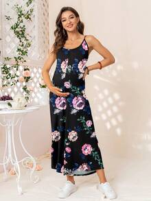 DEARCASE Maternity Floral Print Cami Jumpsuit - Black - View 4