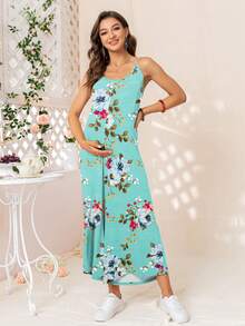 DEARCASE Bộ đồ liền thân ống rộng in họa tiết hoa cho bà bầu - Màu xanh Bạc hà - Xem 3