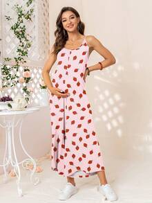 DEARCASE Bộ đồ liền thân Bà bầu Tất cả trên in Rau quả Giải trí - Hồng - Xem 3