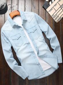 Manfinity Homme Nam Áo denim Bông Rửa thuốc tẩy Túi có nắp Without Tee - Rửa nhẹ - Xem 1