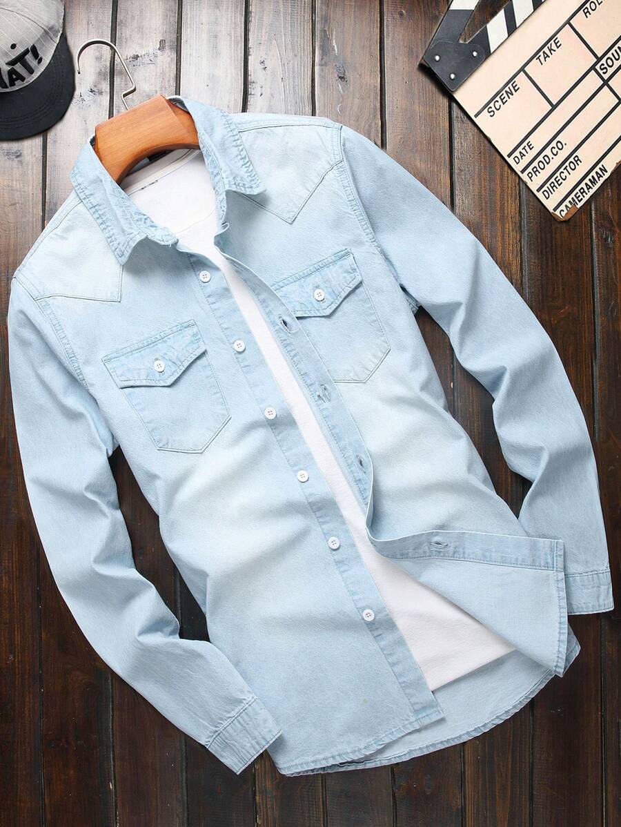 Manfinity Homme Nam Áo denim Bông Rửa thuốc tẩy Túi có nắp Without Tee - Rửa nhẹ - Xem 1