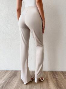 EURMUSE High Waist Split Hem Trousers - Apricot - View 4
