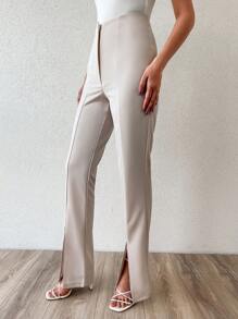 EURMUSE High Waist Split Hem Trousers - Apricot - View 3