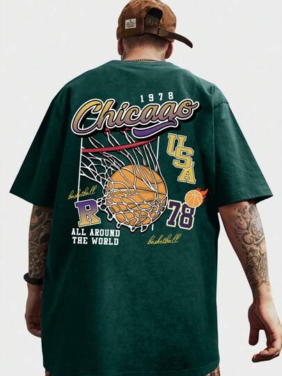 Prep تيشرت رجالي بطباعة كرة السلة والحرف، مدرسة