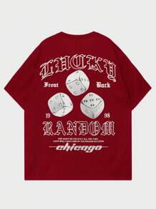 ROMWE MEN Street Life Hombres Camiseta con slogan dado con estampado - Rojo - Ver 1