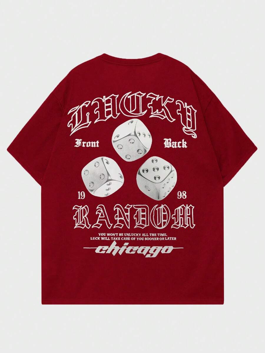 ROMWE MEN Street Life Hombres Camiseta con slogan dado con estampado - Rojo - Ver 1