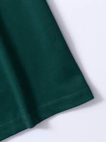 ROMWE MEN Prep 男士篮球与字母图案 T 恤，学校 - 墨綠色 - 查看 4