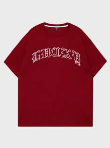 ROMWE MEN Street Life Hombres Camiseta con slogan dado con estampado - Rojo - Ver 2