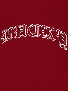 ROMWE MEN Street Life Hombres Camiseta con slogan dado con estampado - Rojo - Ver 3