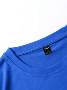 ROMWE MEN Prep Áo thun nam bóng rổ & chữ cái, trường học - Xanh đậm - Xem 4