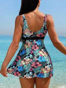 Swim Lushoire Summer Beach Tropical Print Tankini - Black - View 2