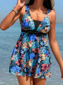 Swim Lushoire Summer Beach Tropical Print Tankini - Black - View 5