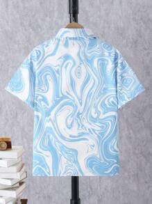 SHEIN Boys Marble Print Shirt Without Tee - Baby Blue - View 2