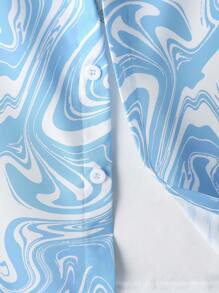 SHEIN Boys Marble Print Shirt Without Tee - Baby Blue - View 3