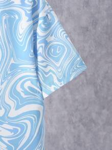 SHEIN Boys Marble Print Shirt Without Tee - Baby Blue - View 4