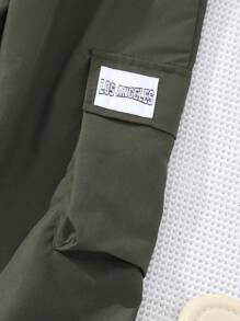 SHEIN 女大童字母補丁細節吊帶上衣和翻蓋口袋工裝褲 - 軍綠色 - 查看 3