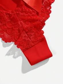 SHEIN Floral Lace Bow Back Panty Lingerie Bow Tie - Red - View 6