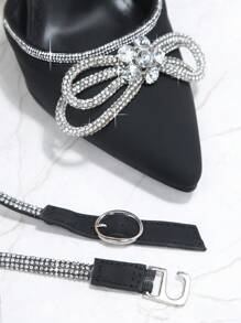 SHUZIA Women's Rhinestone Bow Ankle Straps High Heel Dressy Pumps - Black - View 2
