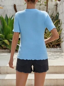 SHEIN Maternity Solid Lettuce Trim Tee - Baby Blue - View 2