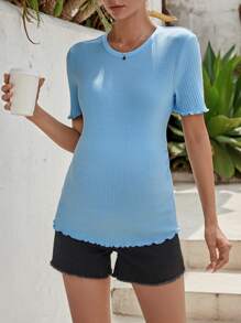 SHEIN Maternity Solid Lettuce Trim Tee - Baby Blue - View 4