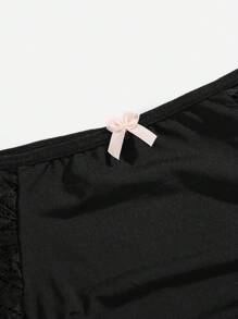 Contrast Lace Bow Decor Panty Lingerie Bow Tie - Black - View 4