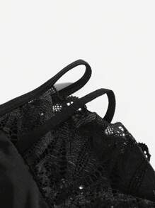 Contrast Lace Bow Decor Panty Lingerie Bow Tie - Black - View 5