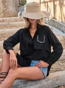 RueChic 水鑽細節前紐扣襯衫