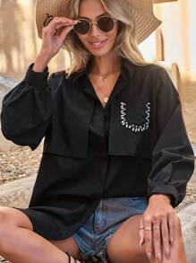 RueChic 水鑽細節前紐扣襯衫