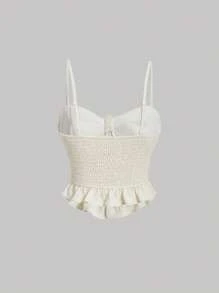 SHEIN MOD Floral Applique Ruffle Hem Cami Top - Apricot - View 2