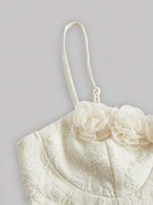 SHEIN MOD Floral Applique Ruffle Hem Cami Top - Apricot - View 3