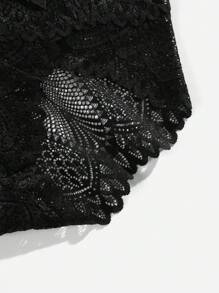Floral Lace Bow Decor Panty Lingerie - Black - View 7