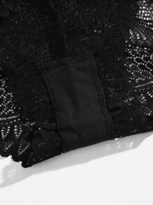 Floral Lace Bow Decor Panty Lingerie - Black - View 8