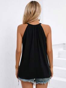 SHEIN Clasi Contrast Lace Halter Top - Black - View 6