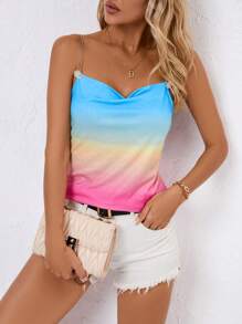 SHEIN Essnce Ombre Draped Collar Chain Detail Cami Top - Multicolor - View 1