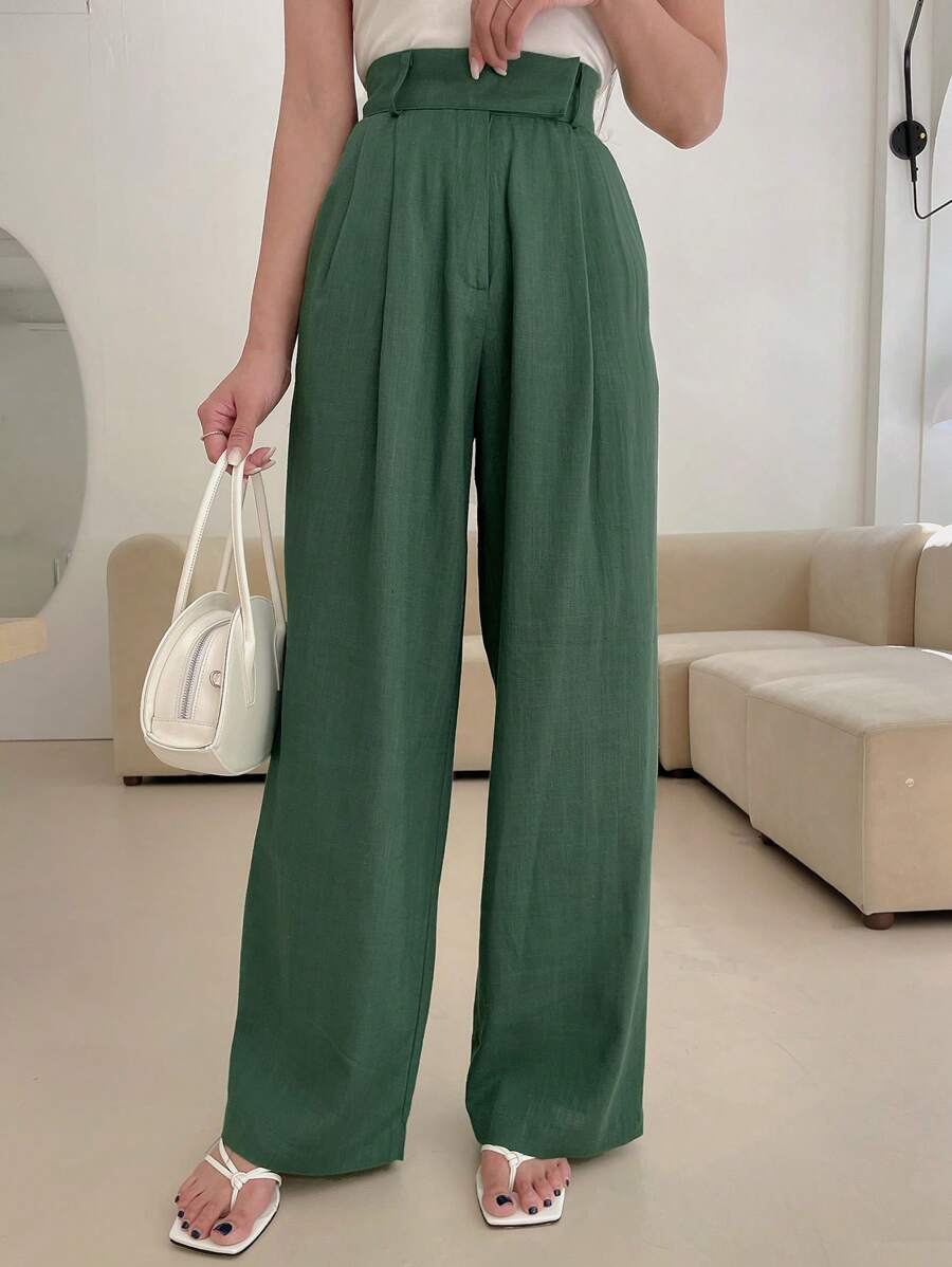 DAZY Quần nữ Túi Dây kéo Uốn nếp màu trơn Thanh lịch - màu xanh lá - Xem 1