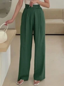 DAZY Quần nữ Túi Dây kéo Uốn nếp màu trơn Thanh lịch - màu xanh lá - Xem 3