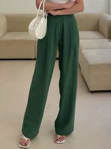 DAZY Quần nữ Túi Dây kéo Uốn nếp màu trơn Thanh lịch - màu xanh lá - Xem 4